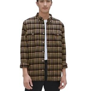NEW Everlane Button Down Brushed Flannel Shirt Men SMALL Beech Plaid Casual Fall